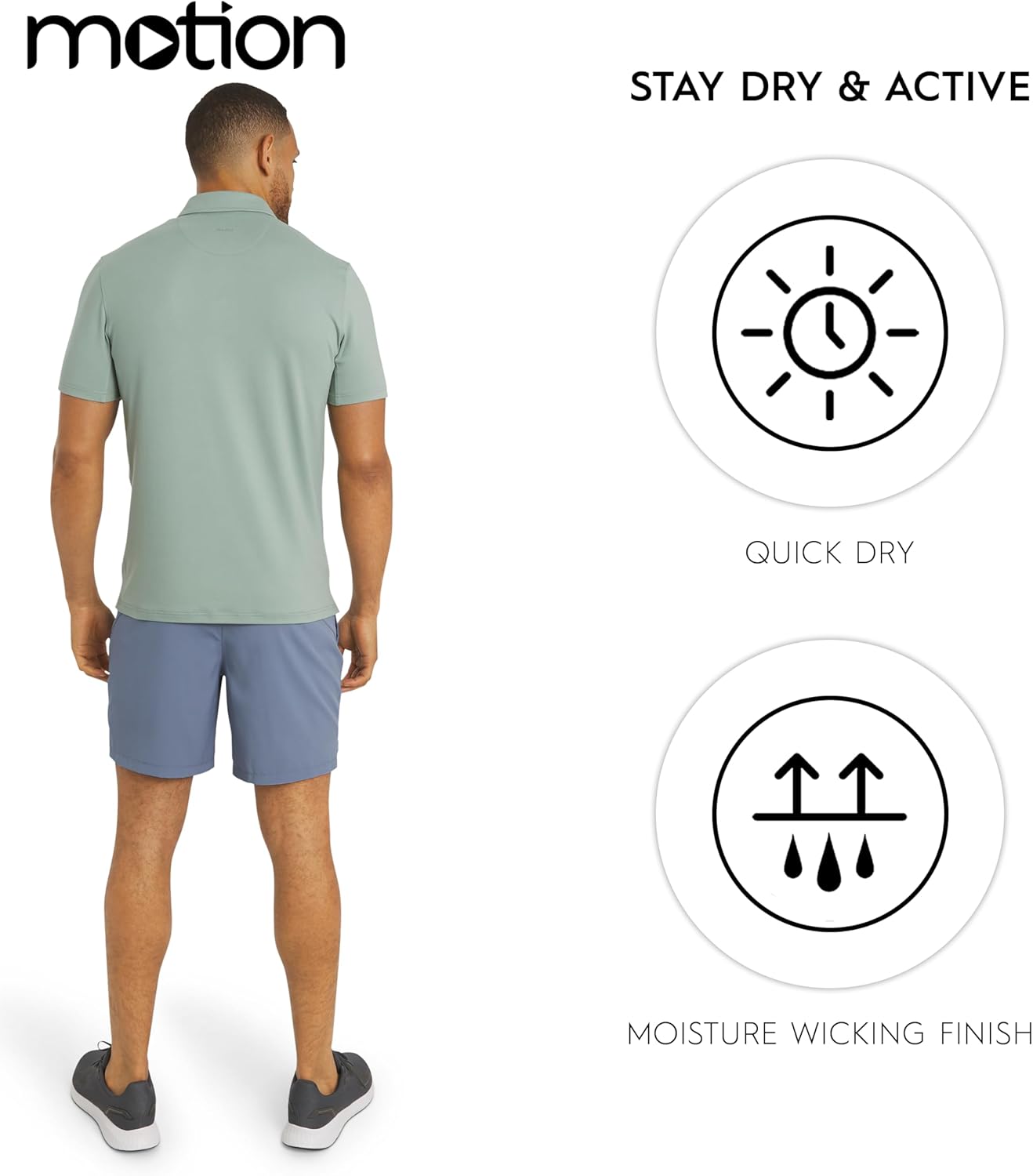 Motion Men's Slim Fit Active Performance and Everyday Super Soft Stretchable Polo Shirt (S-XL)