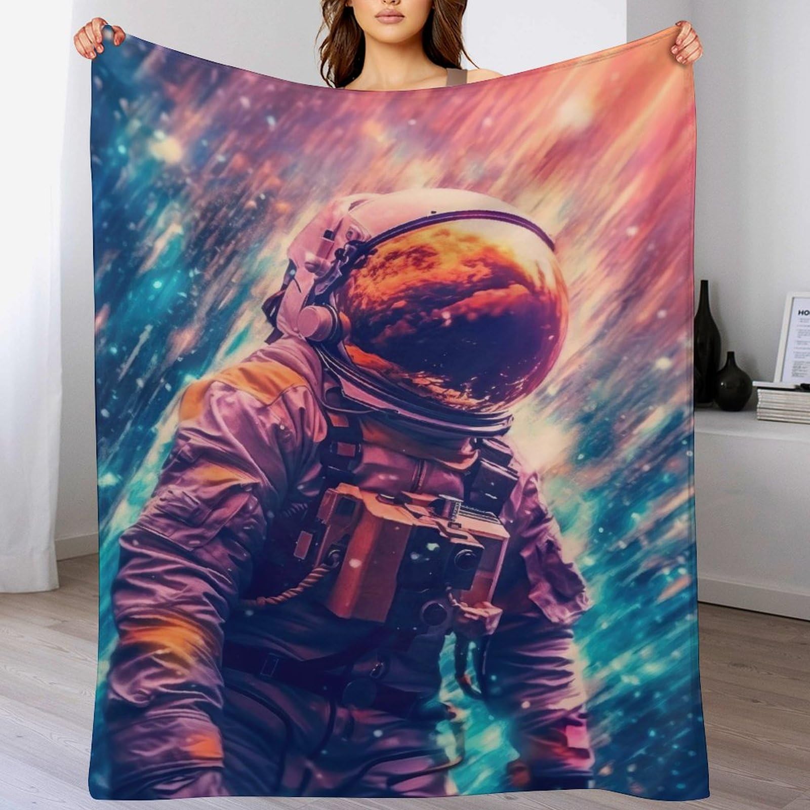 Couverture duveteuse douce astronaute plaid thermique léger lit et sofa
