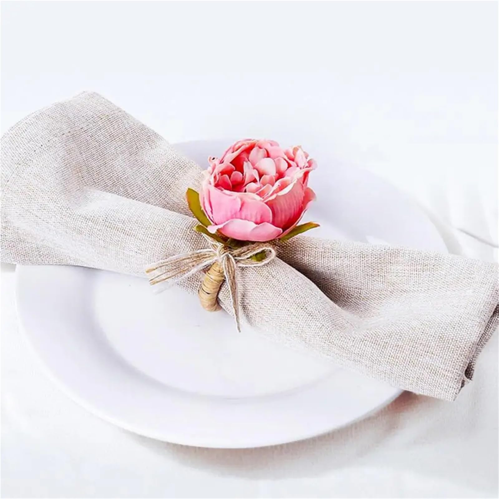 Lot de 24 ronds de serviette en forme de fleur rose faits à la main avec nœud papillon