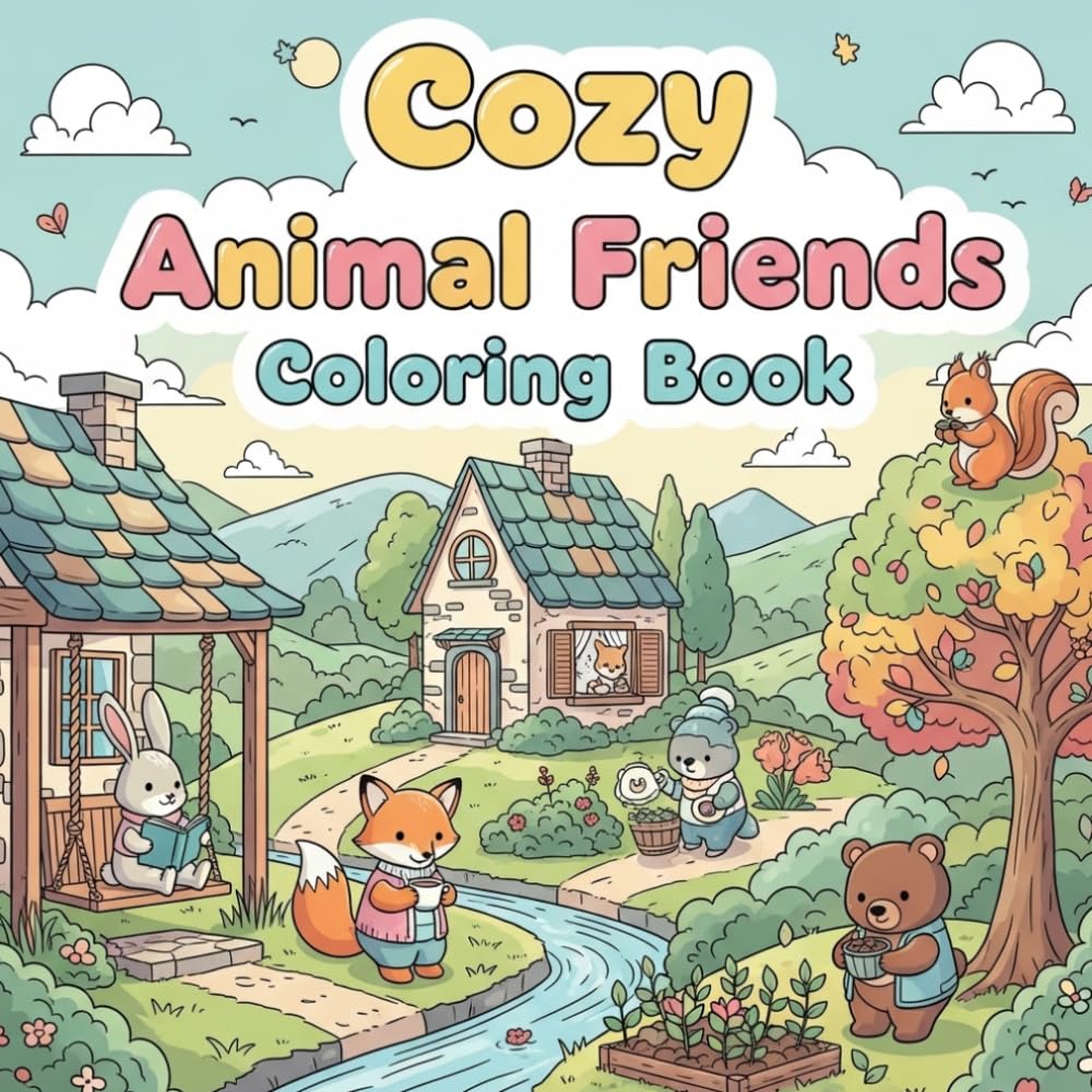 Cozy Animal Friends Coloring Book: A Coloring Book for Calm and Joy | 8.5x8.5 60 Pages | Bold & Easy Designs for Stress Relief | Cute Woodland Creatures, Forest Animals & Pets for Relaxation