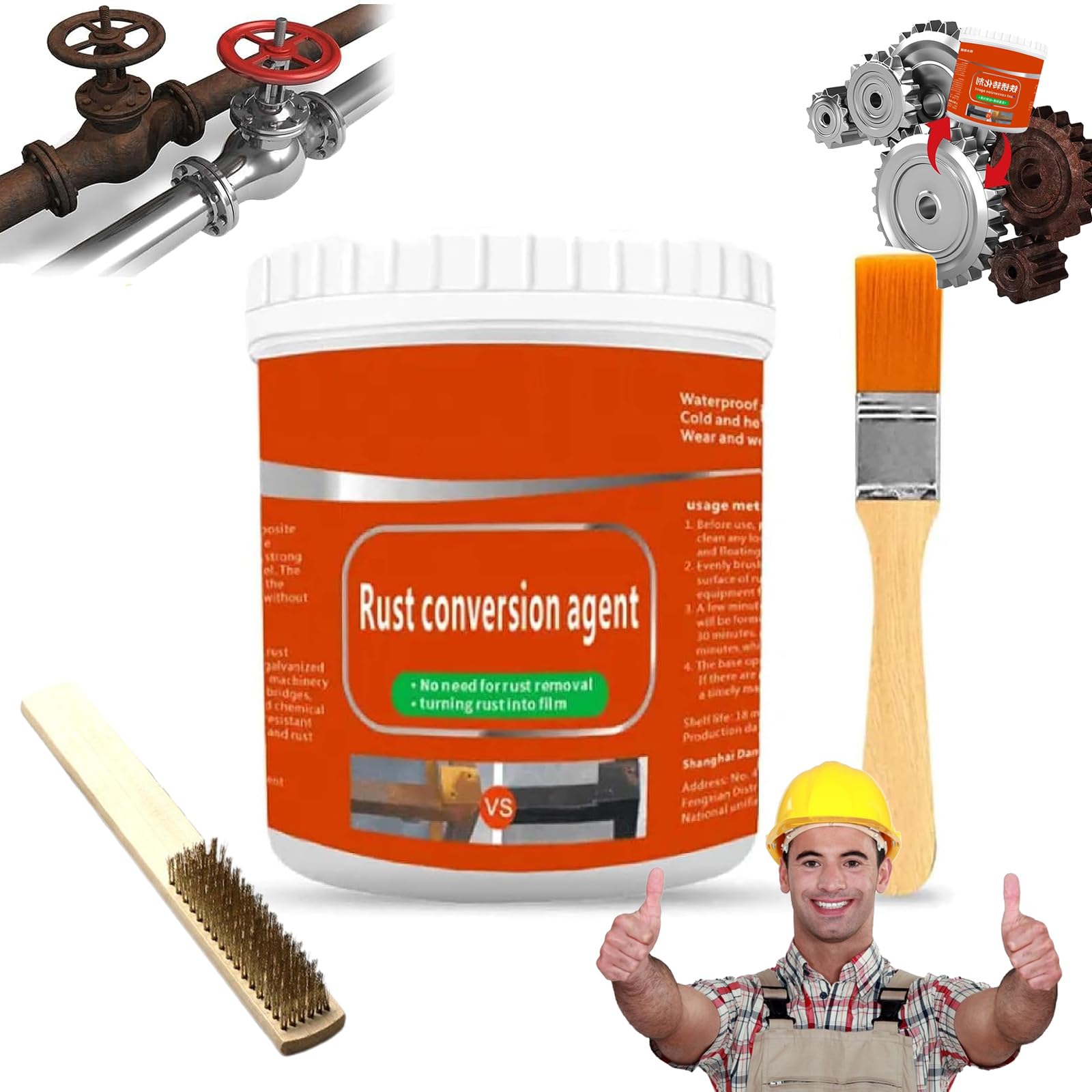 QosneounRust Renovator, Rust Remover For Metal, Rust Conversion Agent, Water-Based Metal Rust Remover With Brush, Rust Removal Converter Metallic Paint, Multi Purpose Anti-Rust Paint (Grey)