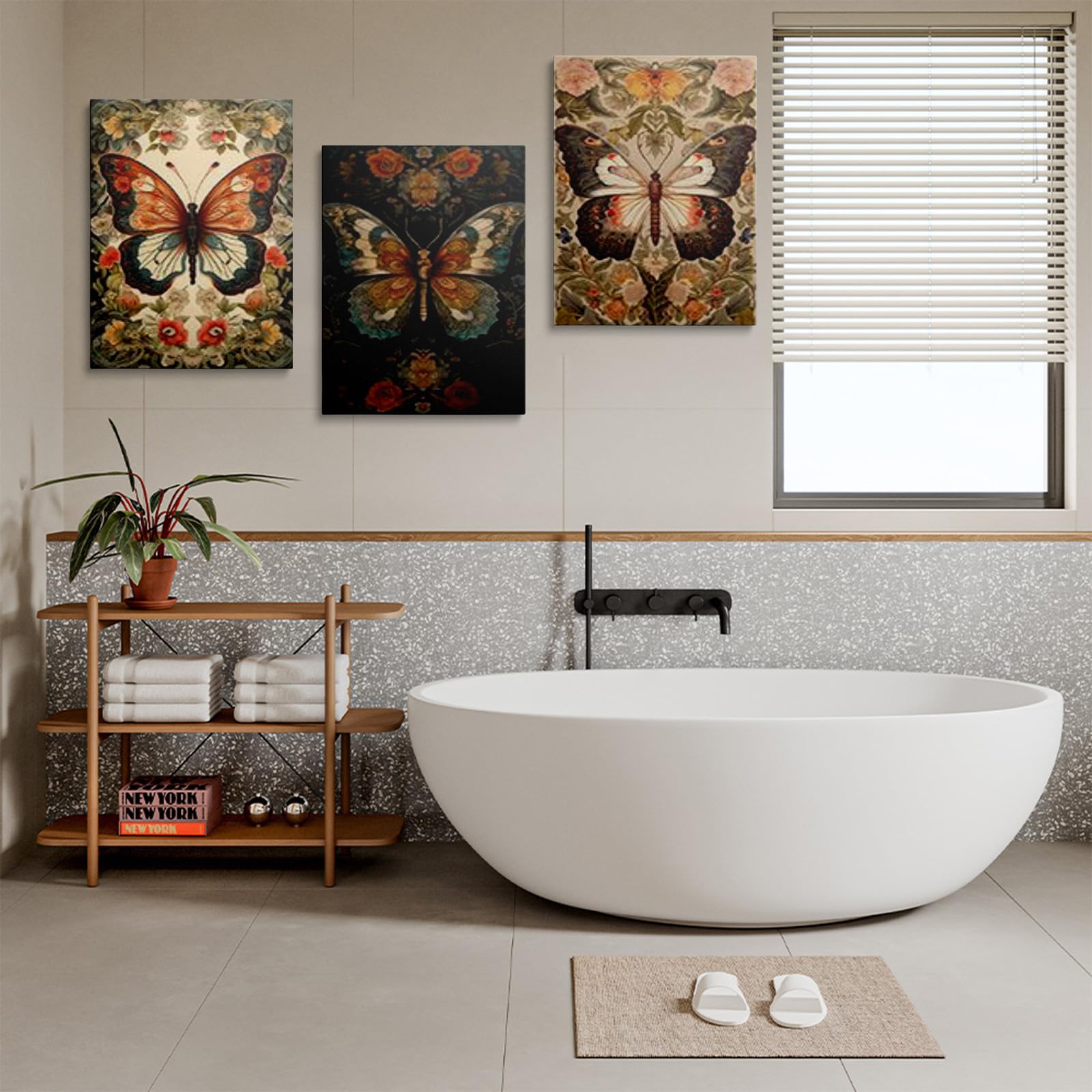prinfantasy 3 Panels Framed Canvas Wall Art Abstract Butterfly Pictures Printing Poster Canvas Prints Wall Decor for Bedroom Living Room Bathroom Office Ready to Hang 30x40cmx3 Pcs GBYH1005 - Image 4