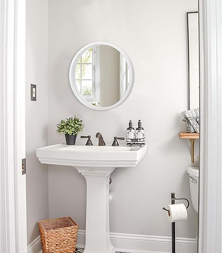 Miniatura 6 de JJUUYOU Espejo redondo de pared pequeño espejo circular para baño, espejo de tocador blanco rústico, pequeño círculo de pared para pared, marco de
