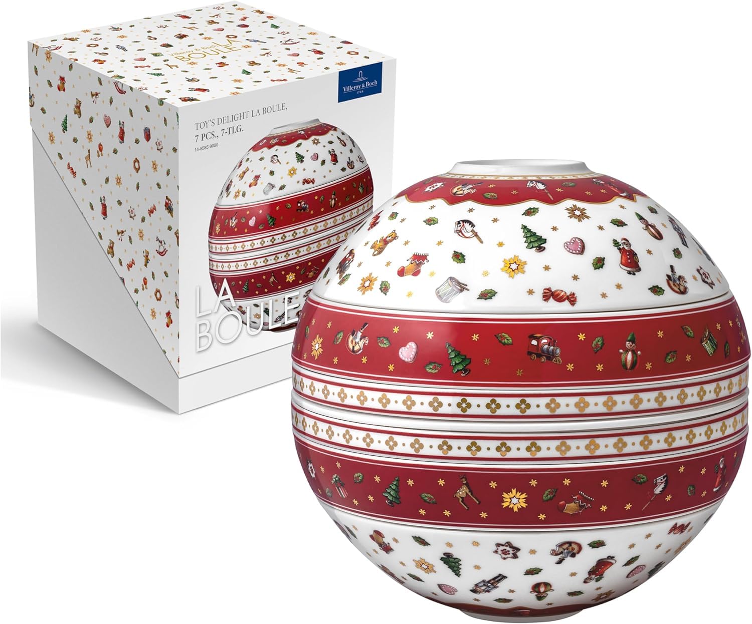 Villeroy & Boch Toy's Delight La Boule 7 Piece Premium Porcelain Dinner Set for Two Christmas Tableware Design Item
