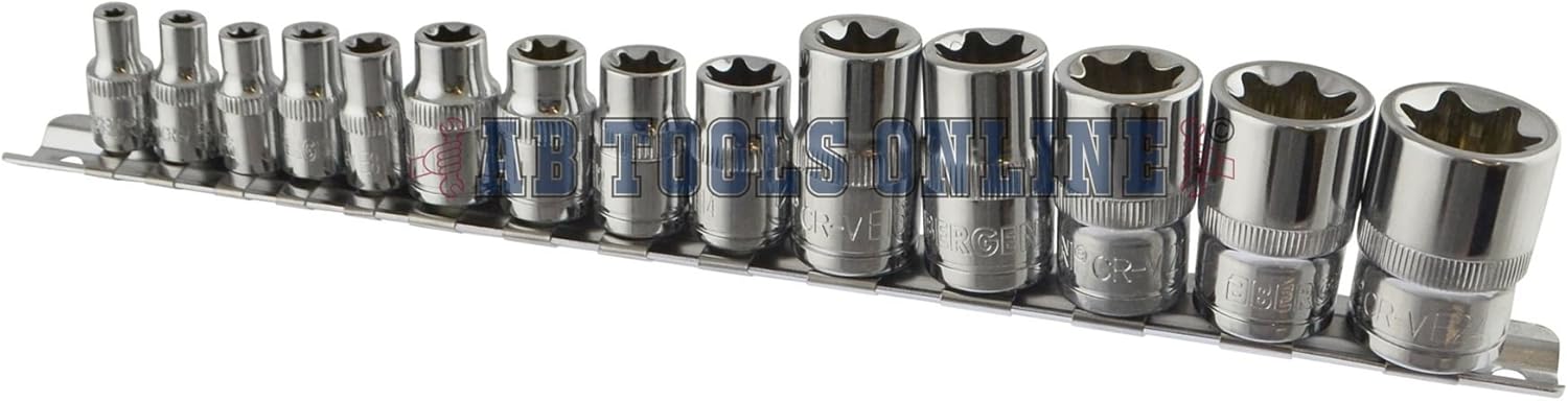 Torx/Star Female Sockets 14pcs Set 1/4" / 3/8" and 1/2" Drive E Sockets E4 - E24