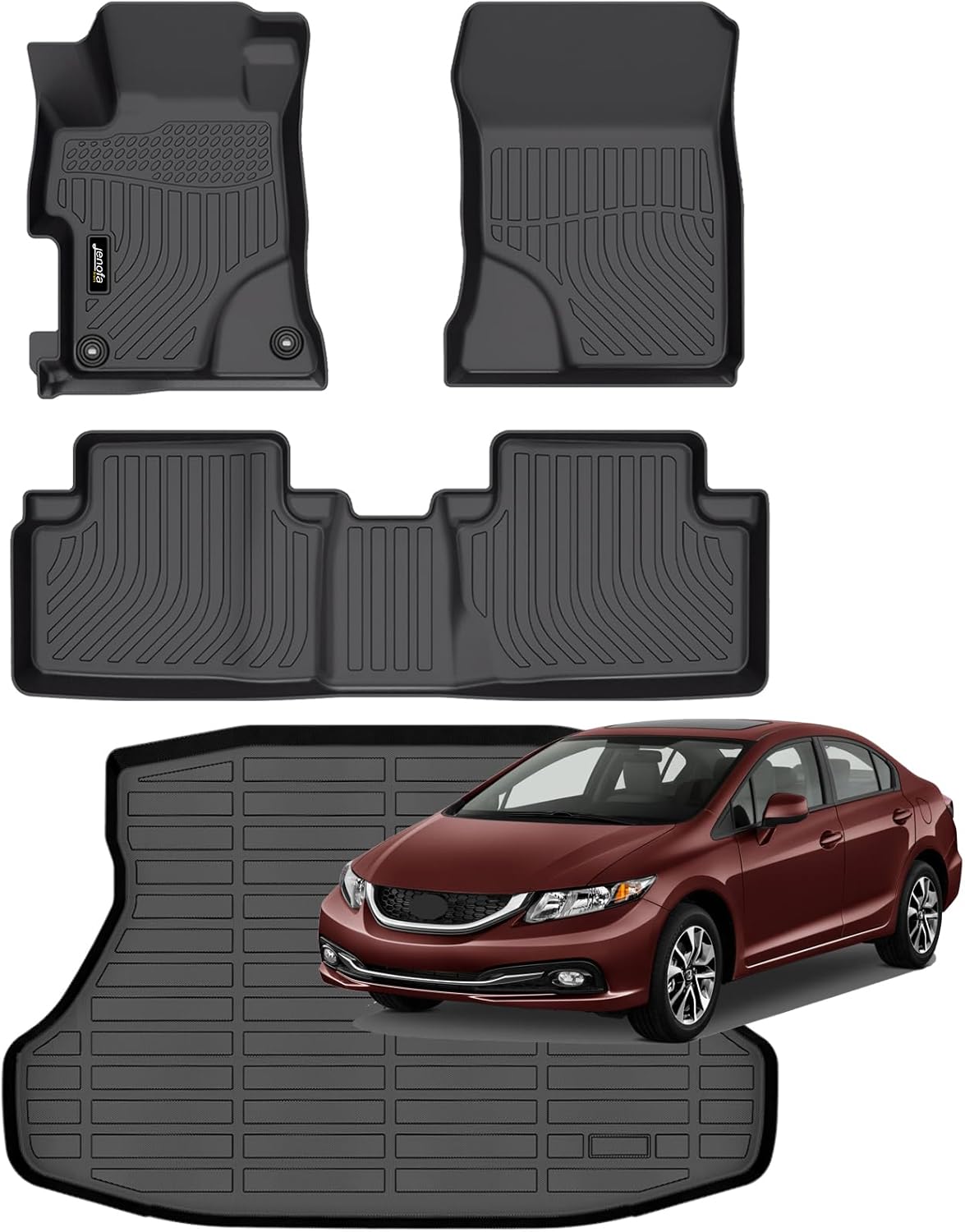 Jenofa-Car Floor Mats for Honda Civic 2012-2015 & Civic Si Only Sedan 2012-2015(Include Hybrid) (Not Coupe) All Weather Floor Mats Full Set Floor Liners Car Mat for Honda Civic Accessories 4|For civic|2012-2015|Set