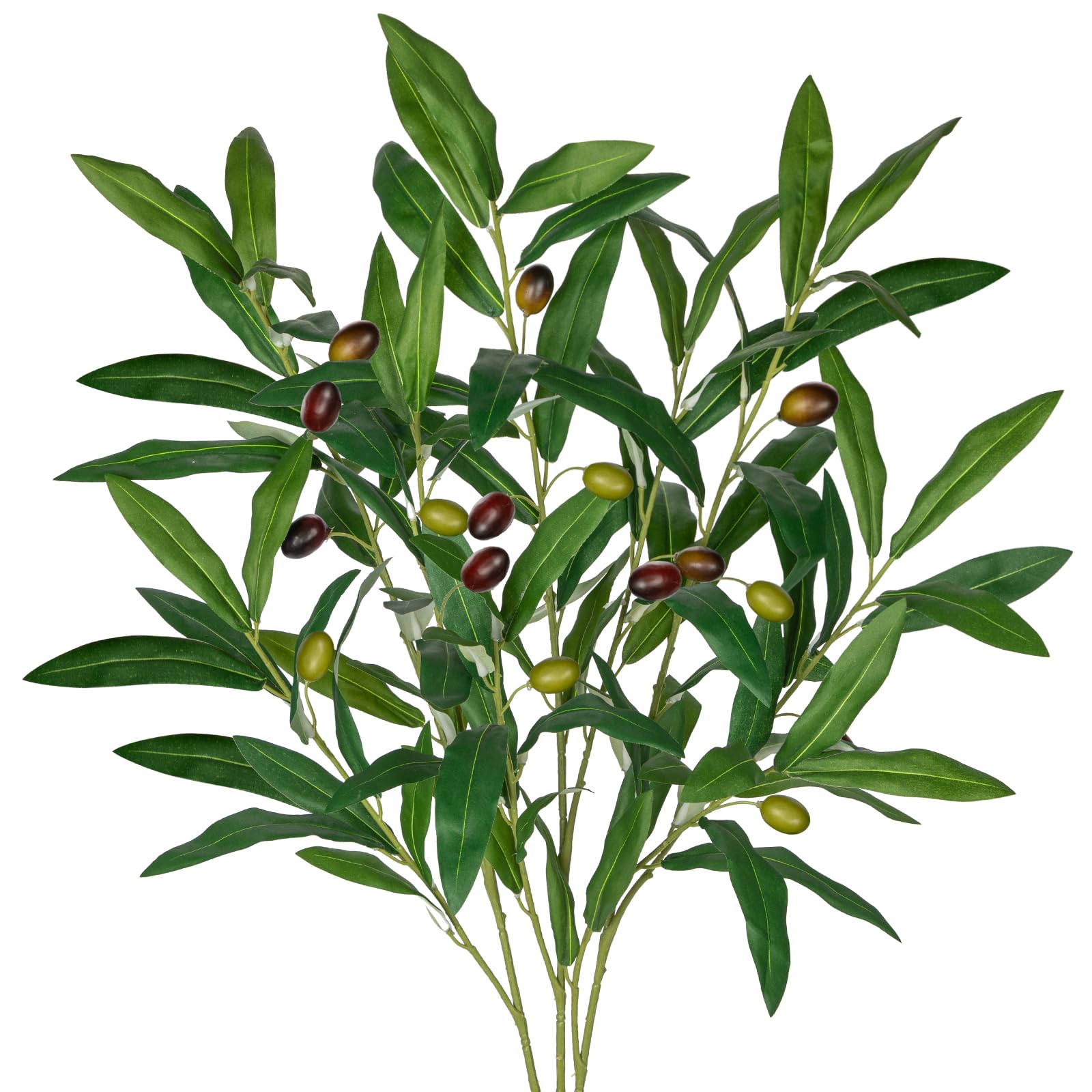 Oairse 3pcs Artificial Olive Branch with Long Stem 80cm Fake Olive Branches Stems with Fruit Faux Greenery Olive Leaves for Floral Arrangement for Vase Home Office Farmhouse Wedding Decoration