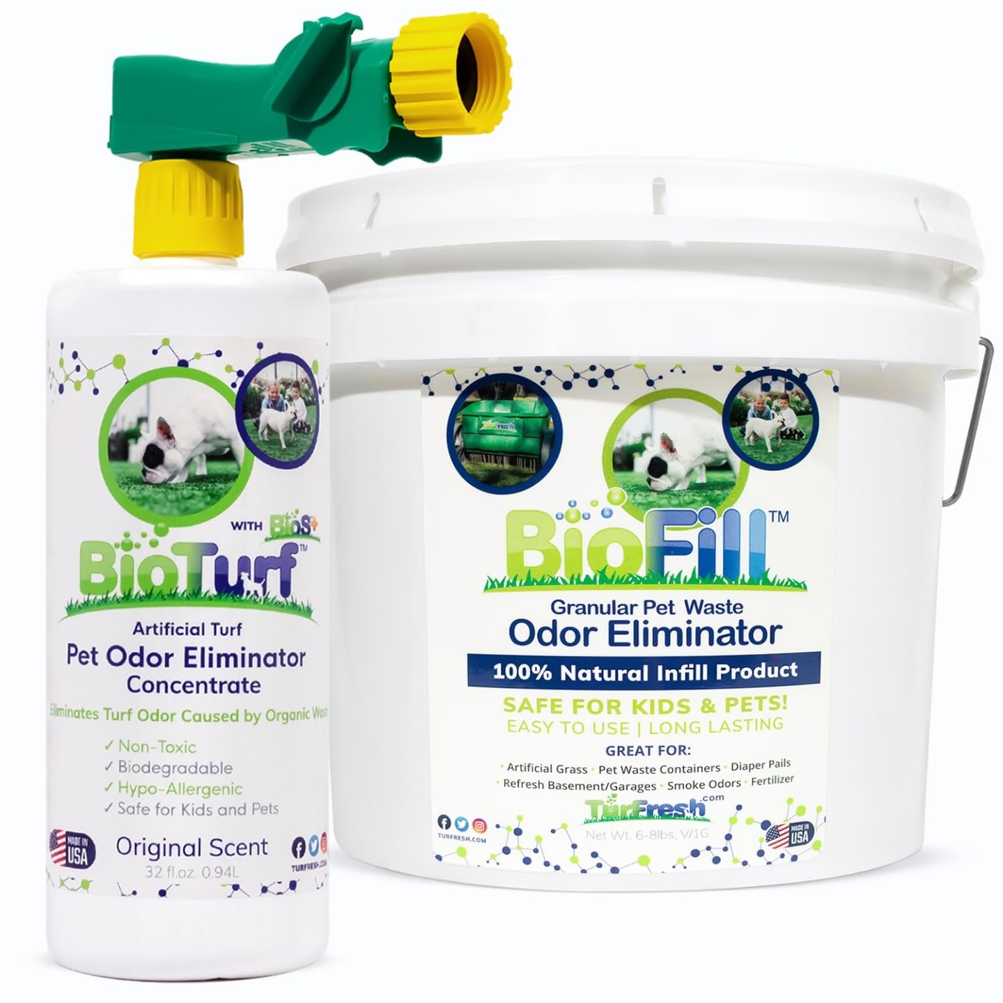 BioTurf Mini Power Pack – Artificial Turf Cleaner & Yard Odor Eliminator for Dogs – Bio-Enzymatic Pet Urine & Feces Neutralizer – Safe for Kids & Pets – Includes 32 oz Spray & 8 lb Infill