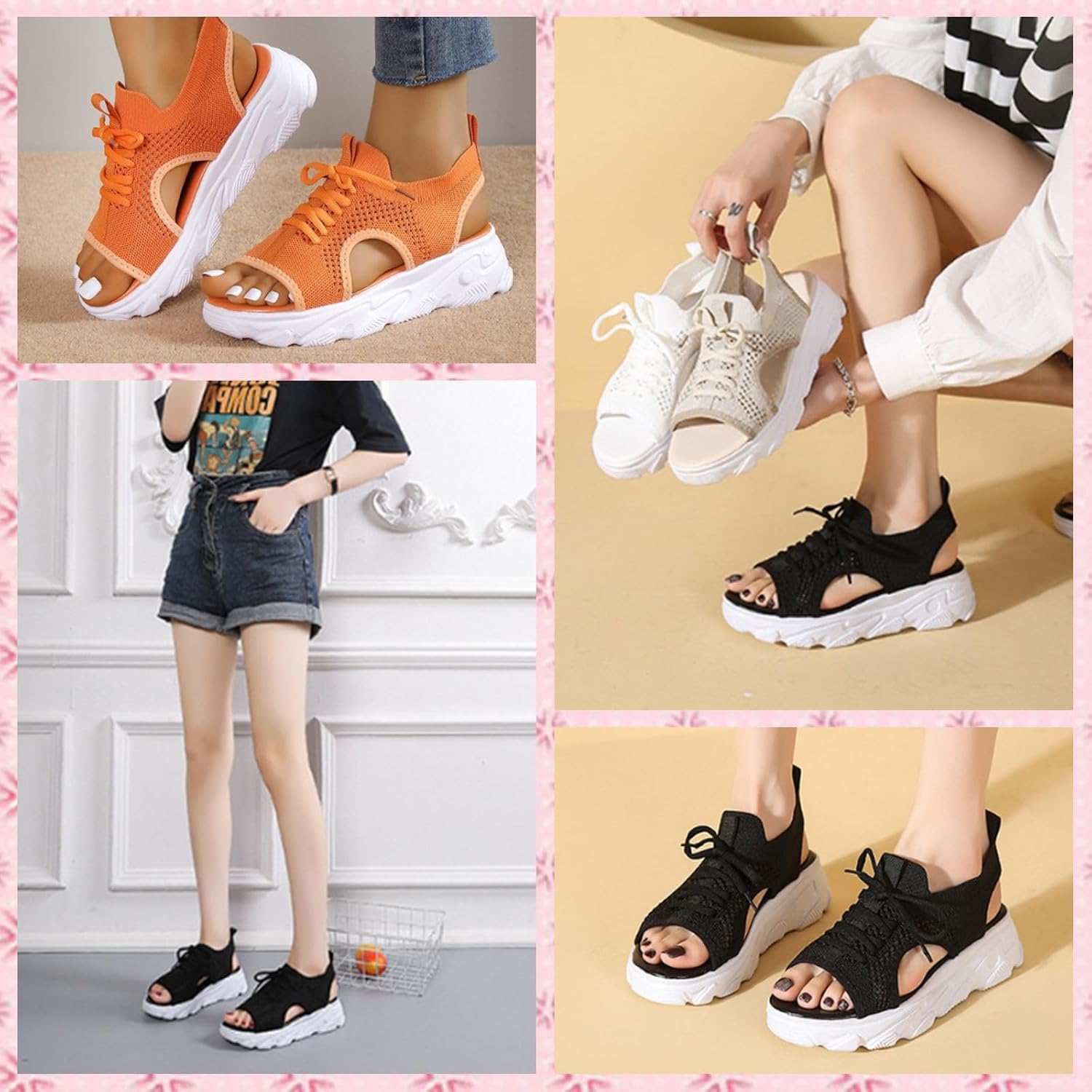 Women's Open Toe Tennis Shoes – Orthopedic Wedge Sandals with Arch Support, Breathable Mesh Lace-Up Sneaker Sandals, Thick Soled Walking Shoes for Summer, Casual Beach & Outdoor Wear - Image 2