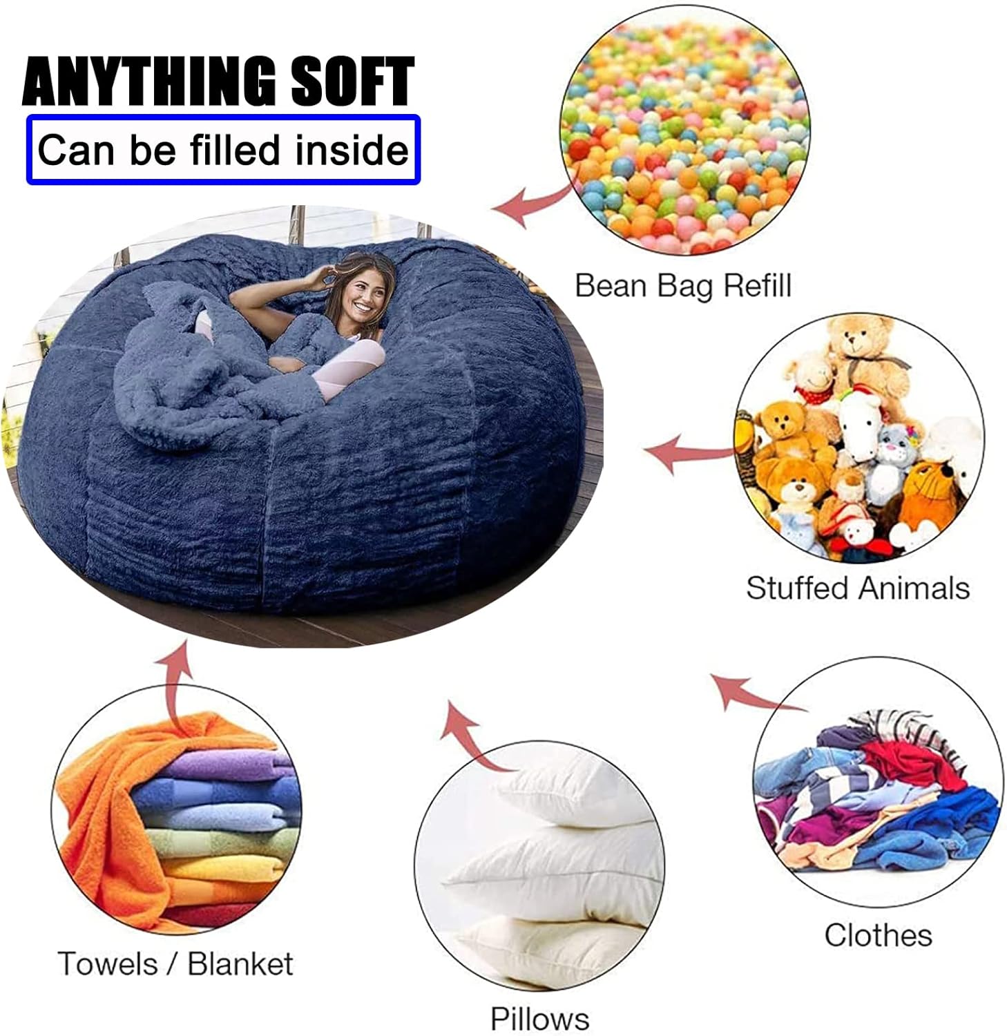 ジャイアントビーンバッグチェアフラシ天ラウンジャービーンバッグ収納チェアビーンバッグソファチェアビッグラウンドソフトふわふわフェイク
