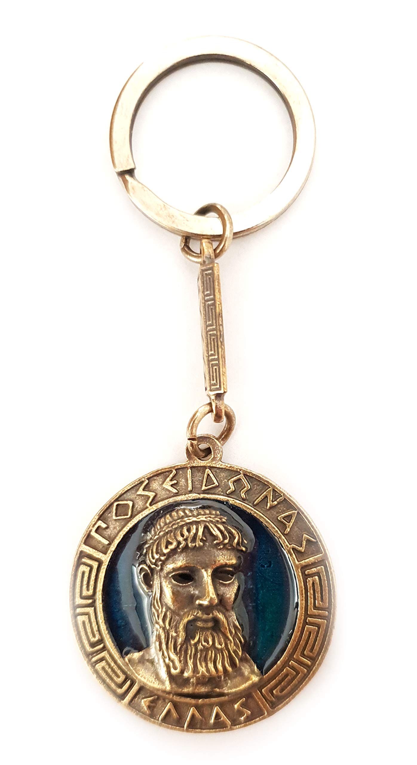 IconsgrKey Ring Ancient Coin Poseidon Shield God Trident Keychain Blue