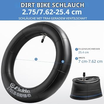 Pack of 2 Motorcycle Tubes 2.75/3.00-10 (80/100-10) TR4 Valve High Performance Butyl Rubber Inner Tubes Thickened Tube Compatible with 2.75-10 3.00-10 Dirt/Pit Bike Front/Rear Wheel Tyres