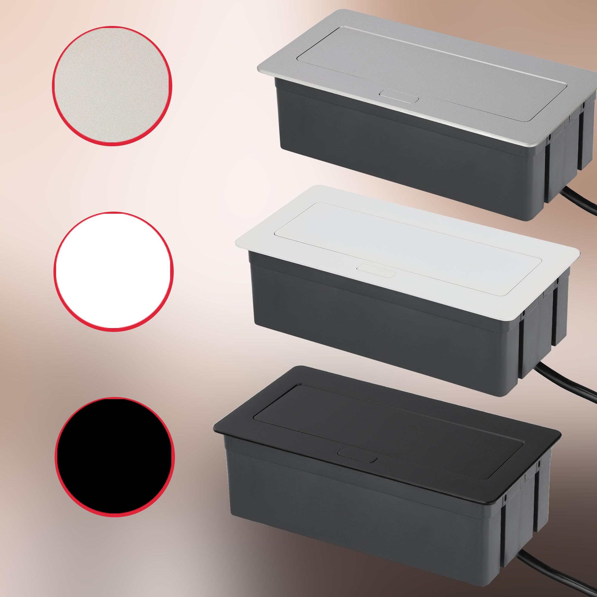 KOTARBAU® - Ciabatta elettrica a 2 prese, con porte USB, in alluminio, colore nero