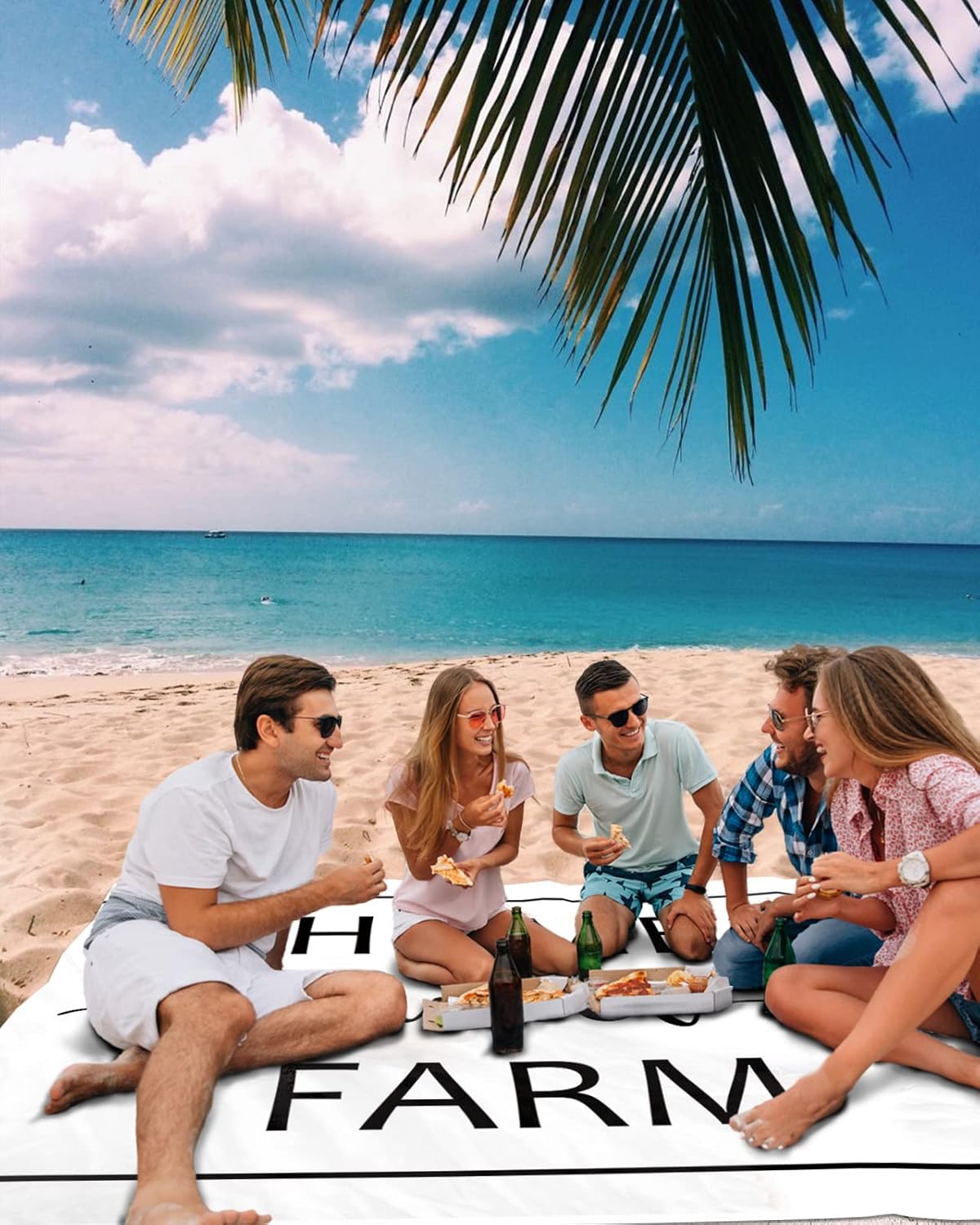Farmhouse Quotes Beach Blanket Waterproof Sandproof Outdoor Picnic Mat 95"x80" Black Texts and Lines Lightweight Large Beaach Blankets with 4 Stake & 4 Corner Pockets