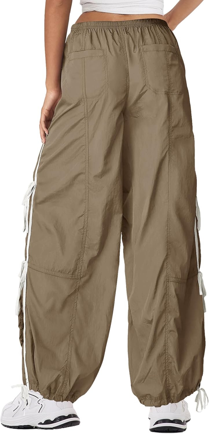 Panadila Women Parachute Pants Elastic Waist Baggy Track Pants Bow Knot Loose Trousers Casual Streetwear