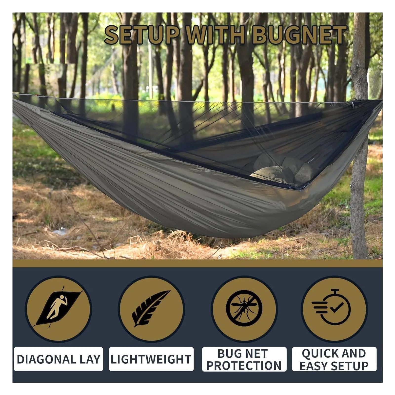 Amaca doppia con zanzariera for campeggio e viaggi altalena paracadute leggera in nylon 210T(Dark grey)