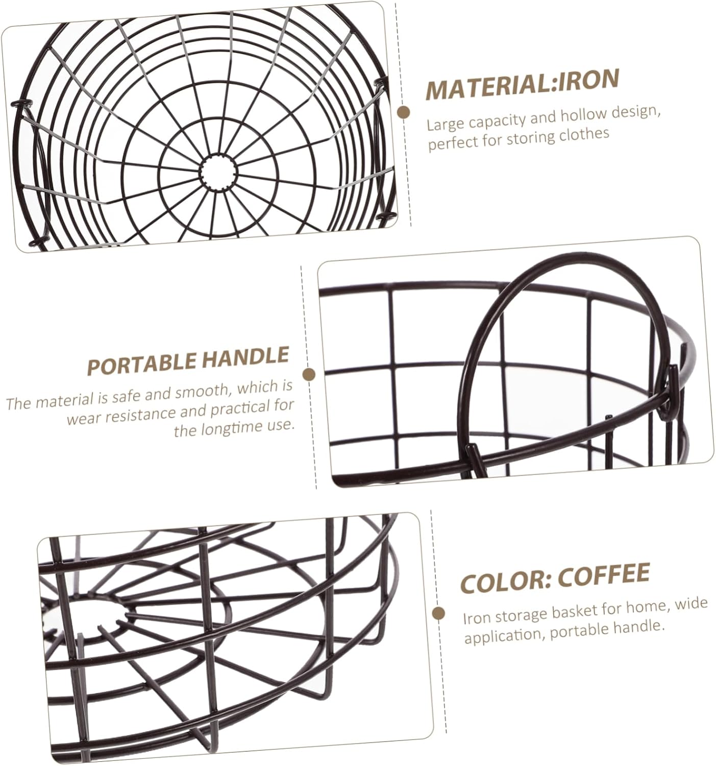 Cabilock Laundry Hamper with Iron Design Medium Coffee Colored Storage Basket for Home and Dorm Easy Carry Double Handle Organizer for Clothes and Sundries Practical Laundry Storage