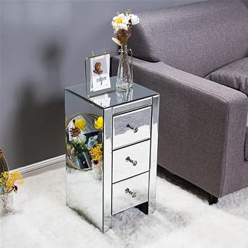 Nightstand with Drawer, Bedside Table Side Table for Small Place, Bed Table End Tables for Living Room Bedroom, File Cabinet Storage with Sliding Drawer and Shelf for Home Office Silver4-3 Drawer