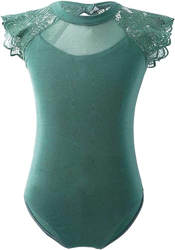 JEATHA Leotardos de ballet para niñas tops de baile de bailarina encaje floral con botones entrepierna