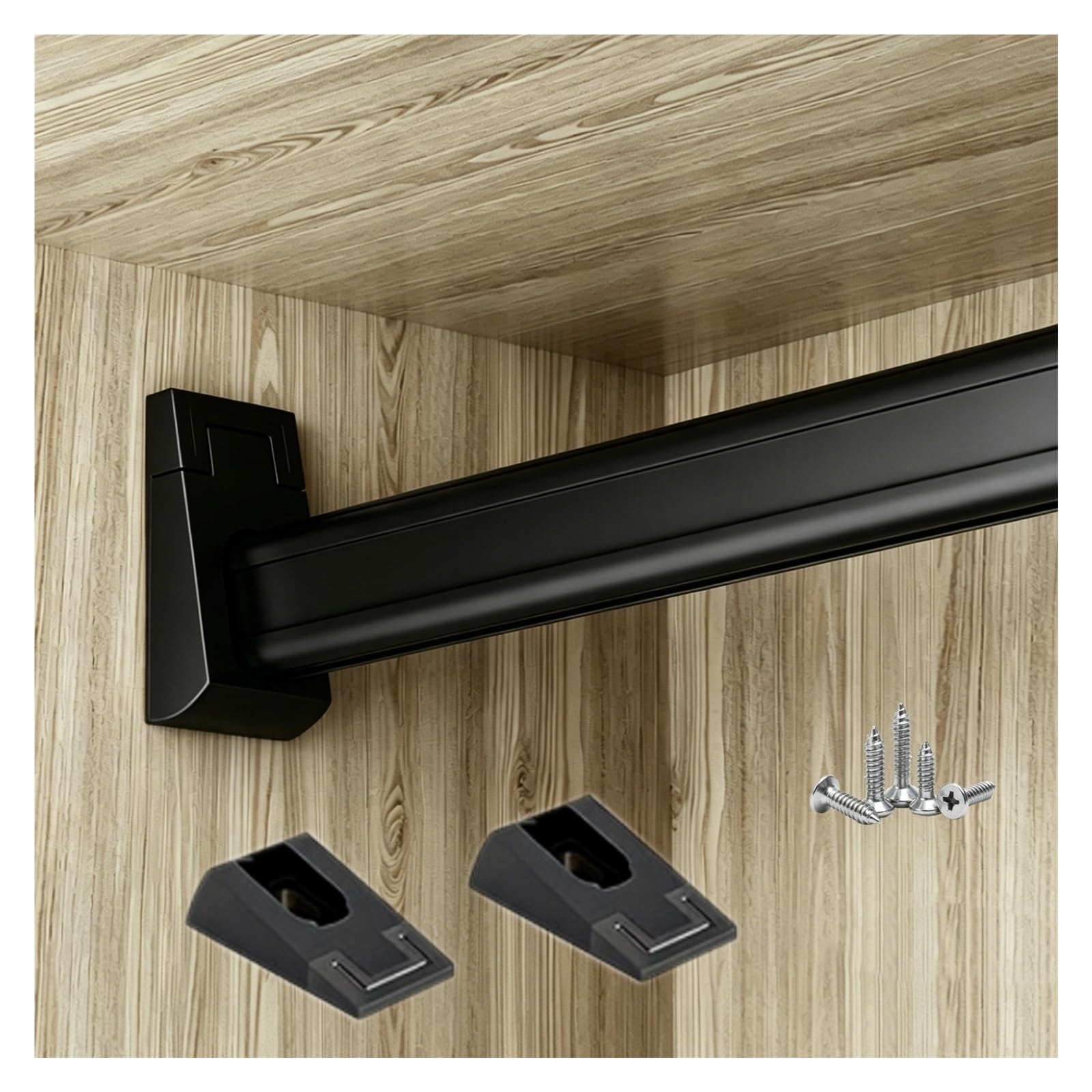 No Rust Closet Clothes Rod Heavy Duty, Detachable Aluminum Wardrobe Poles for Bedroom/Balcony/Boutique, with End Supports & Screws(Black,Closet Width 62"/157.5cm)
