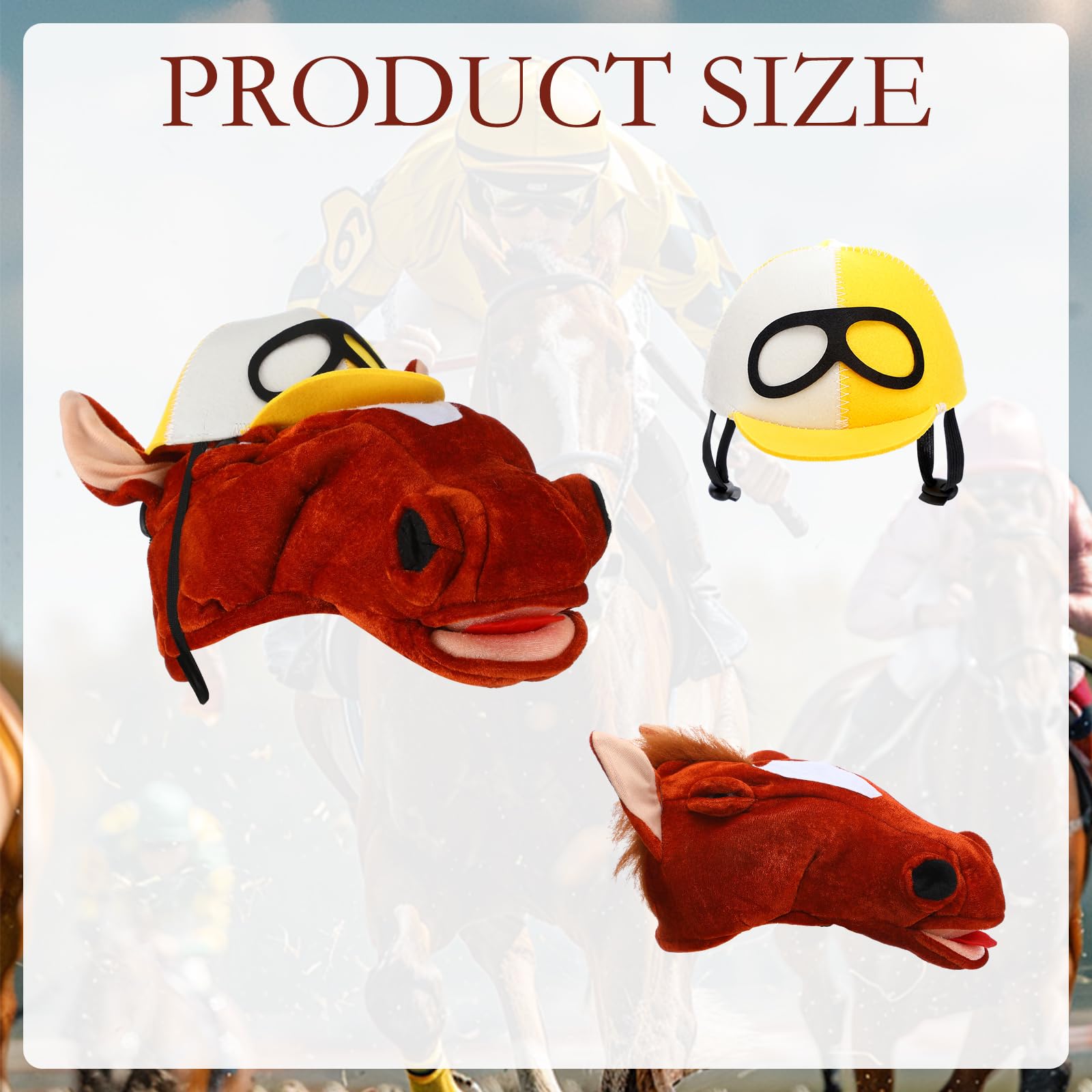 Liitrsh Jockeypferd-Set, Stoff, Pferdekopf, Hut, Kostüm, Zubehör, Reitsport, Fotokabine, Zubehör für Rennen, Dekoration, Urlaubsgeschenke, 3-teilig
