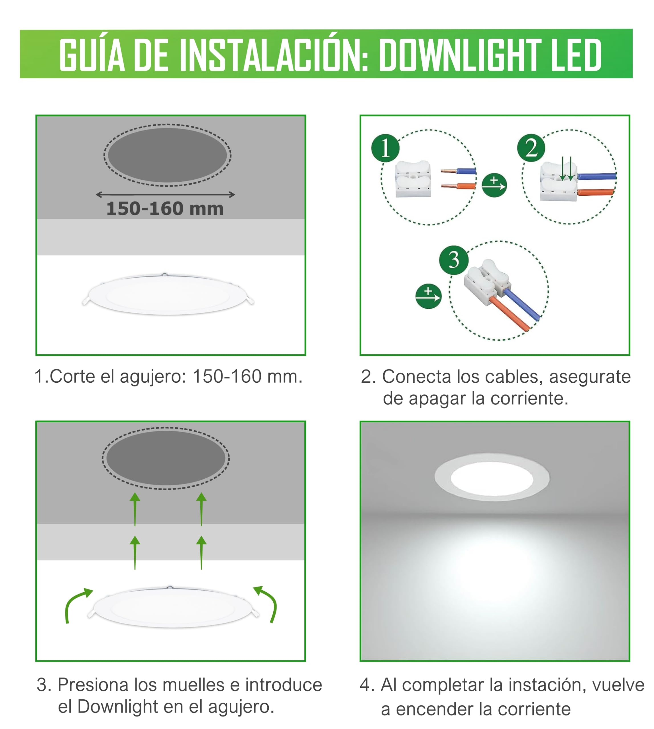 CLAR Hybec - Downlight LED techo empotrable, Foco LED Interior techo, Driver incluido, Luz Fría 6000ºK 12W (Pack 10)