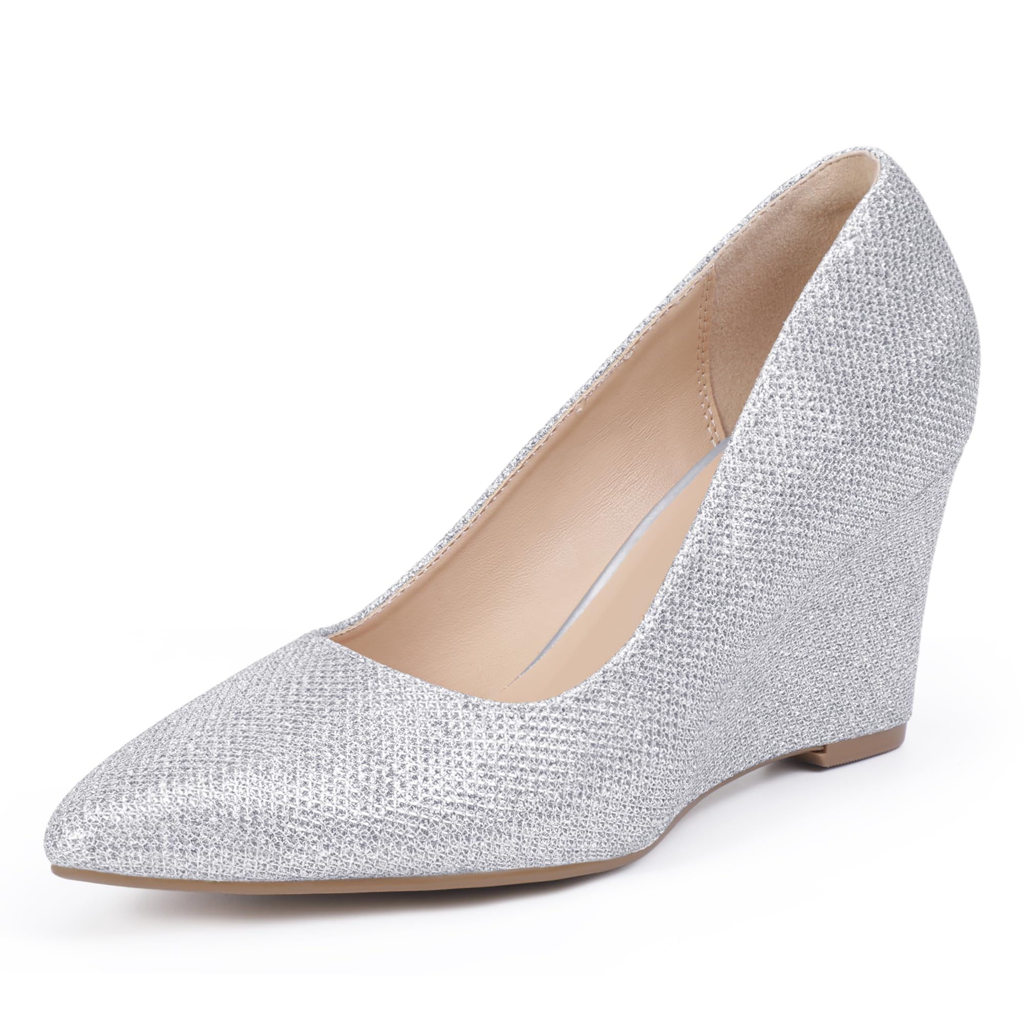 Snapklik.com : IDIFU Silver Glitter Wedges For Women - Closed Toe, Low Heel,  Pointed Toe Wedge Pumps - Wedding, Bridal, Party Dress Shoes - Cute,  Casual, Dressy, Comfortable, Trendy, image size:2000x2000