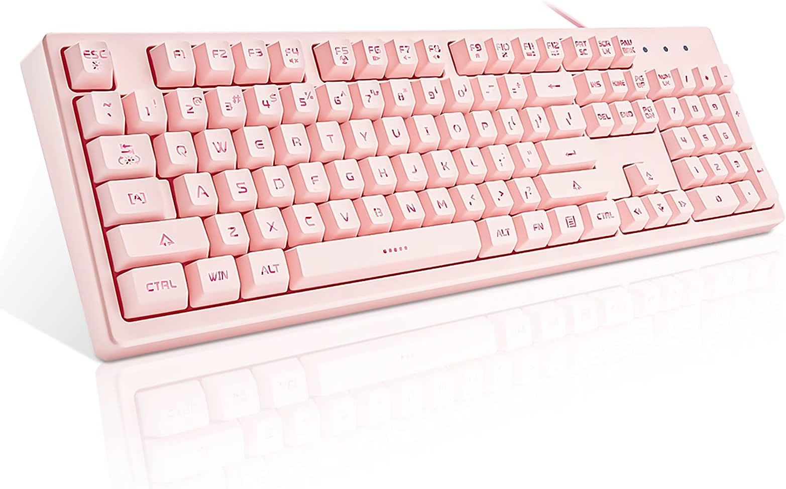 Basaltech Pink Keyboard with 7-Colors LED Backlit, 104 Keys Silent Creamy Wired USB Keyboard, Double Shot Keycaps Light Up Keyboard for Computer, Mac, Laptop