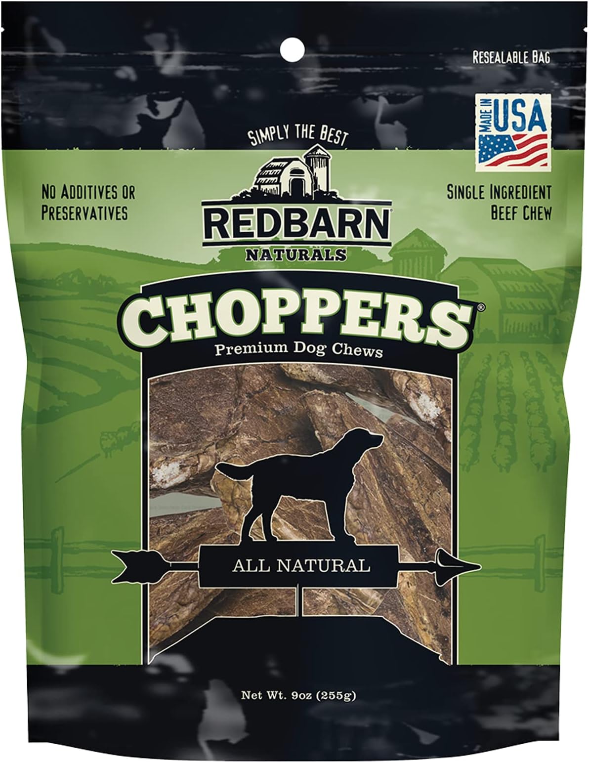Redbarn Pet Products Choppers Beef Lung Dog Chews, Natural, Made in USA, High-Protein Low-Fat, Grain-Free, Single Ingredient for All Dog Sizes - 9 oz Bag, Pack of 8