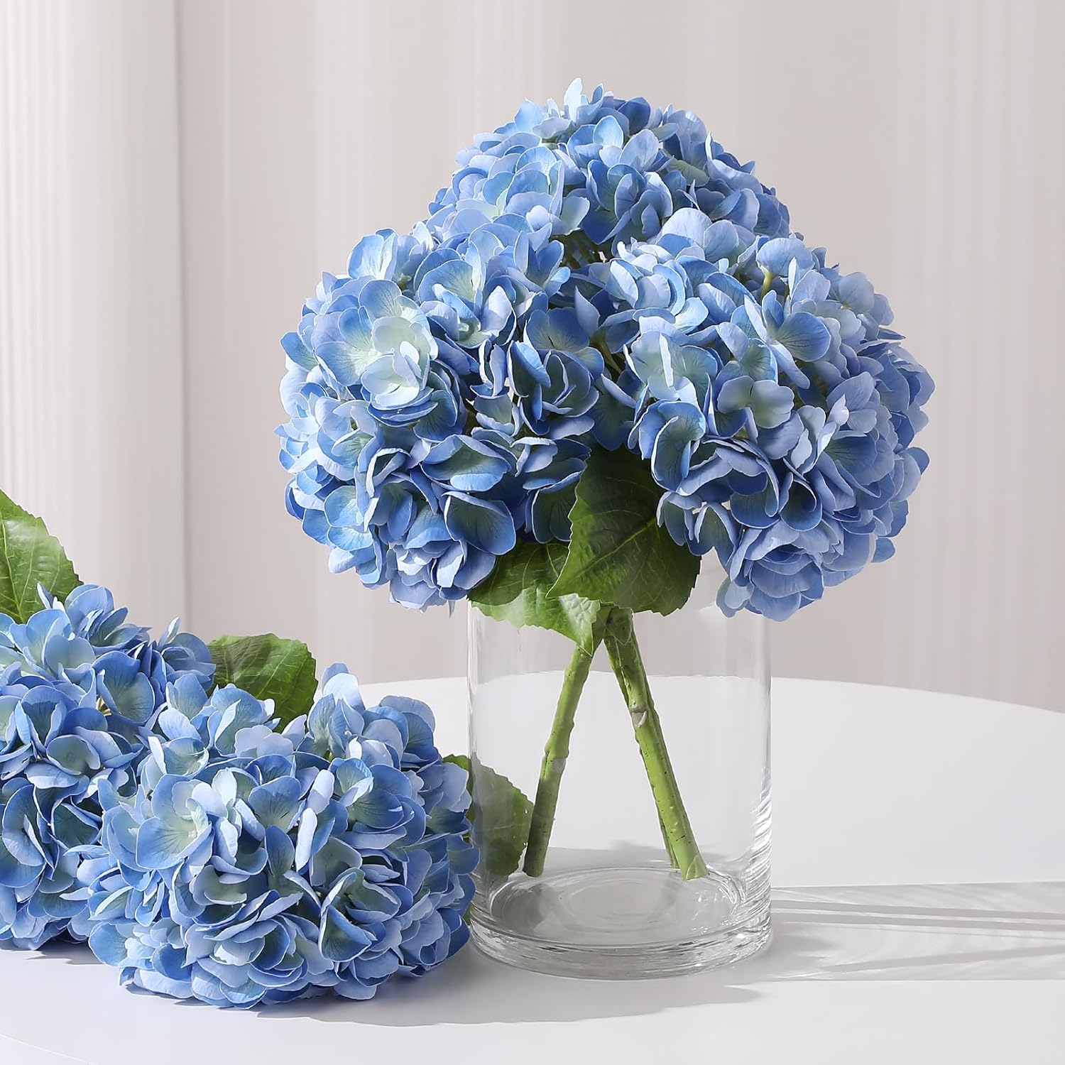 Nubry 3Pcs Blue Hydrangea Artificial Flowers, 22.5In Latex Faux Real Touch Large Hydrangea Flowers with Long Stems & Leaves for Home Office Decor Wedding Party Arrangements(Blue) - Image 6