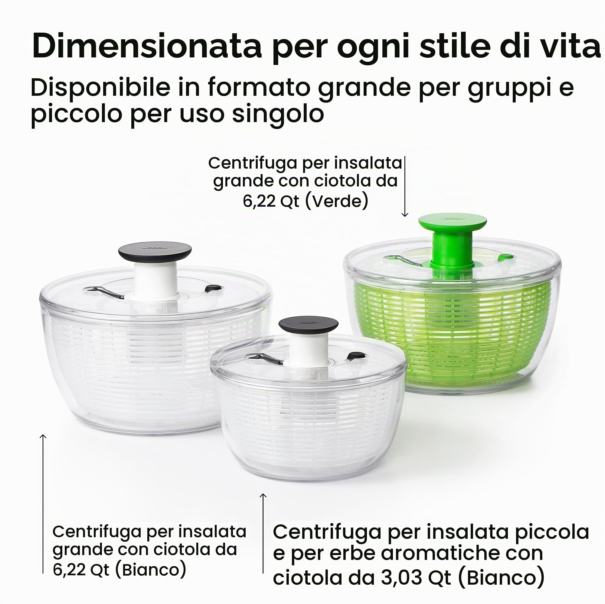 Oxo 324, Centrifuga per insalata con coperchio, diametro: 26 cm