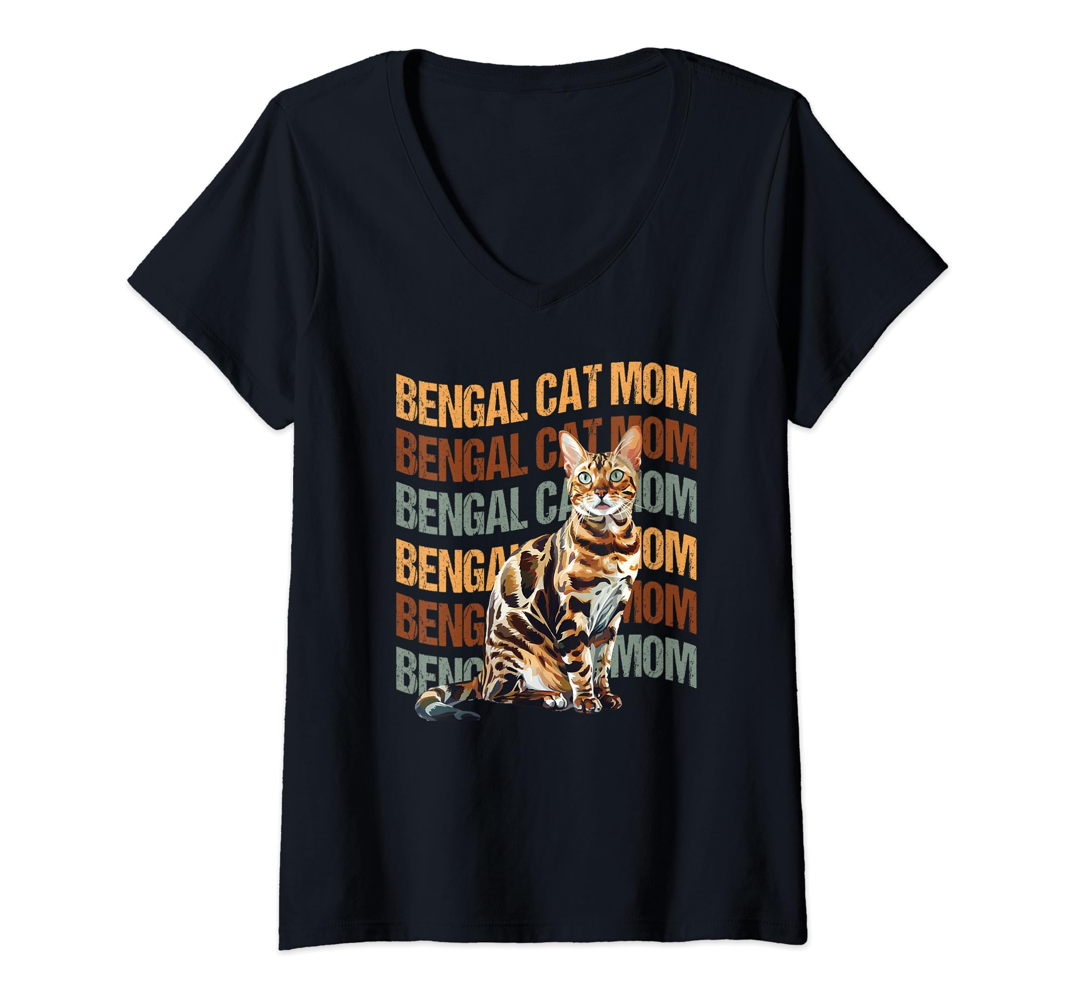 Bengal Cat's Whiskers Wearables and DecorBengal Cat Mom T Shirts Mother's Day Gift Kitten Lovers V-Neck T-Shirt
