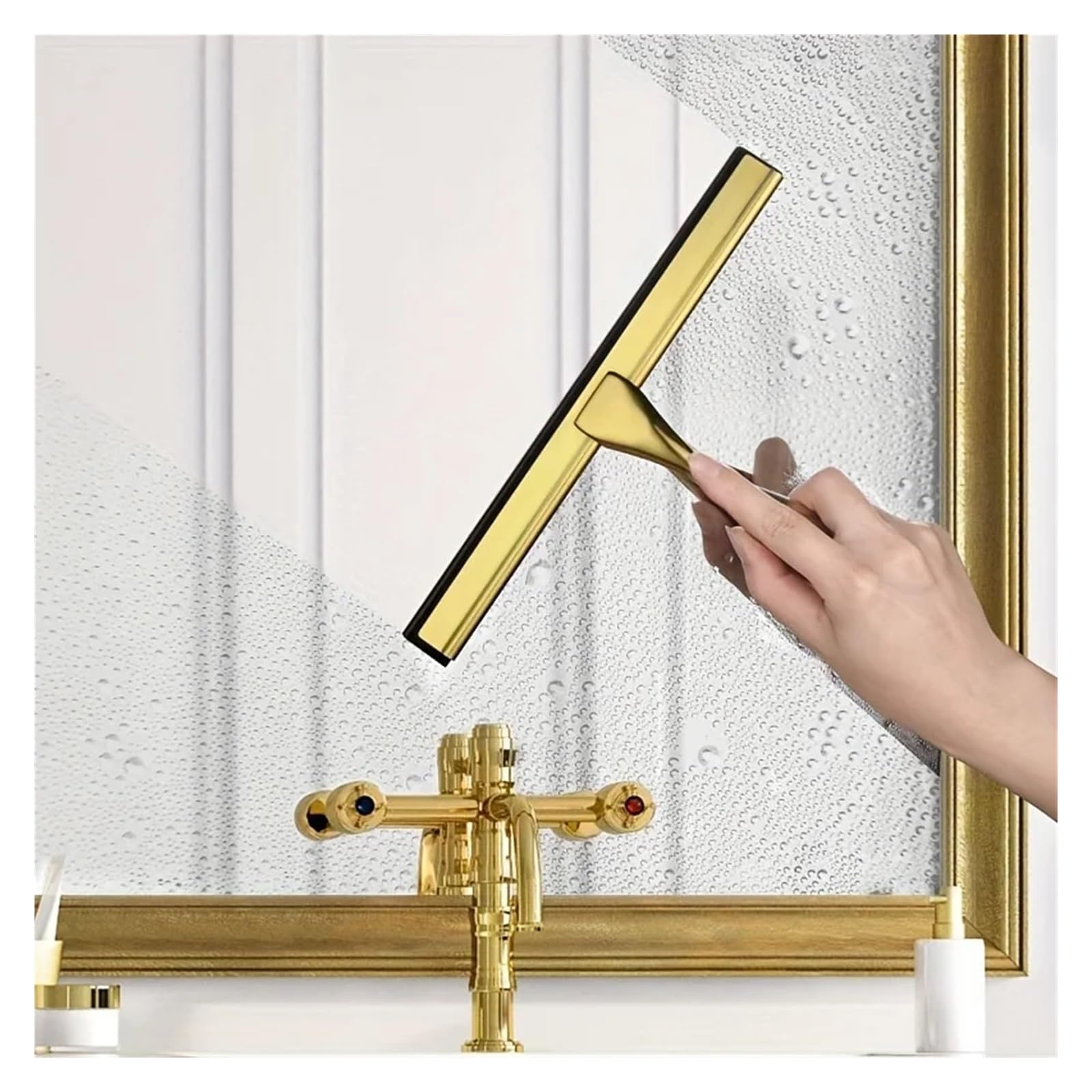 Limpiaparabrisas de Ducha Limpiador de Ducha Acero Inoxidable con Cepillo Silicona for baño, Puerta, Espejo, Cristal Coche, Gancho raspador