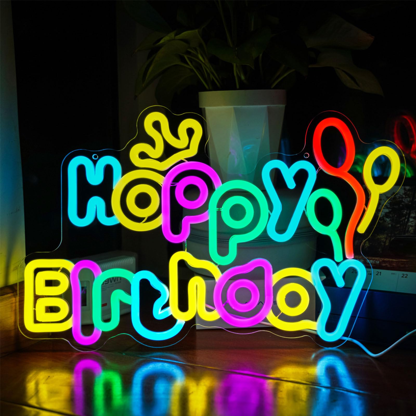 Neonowe znaki Happy Birthday, zasilane przez USB, ściemniane kolorowe światła LED na tło, dekoracja ścienna, przyciągający wzrok znak urodzinowy na imprezy, niezapomniane prezenty, wymiary