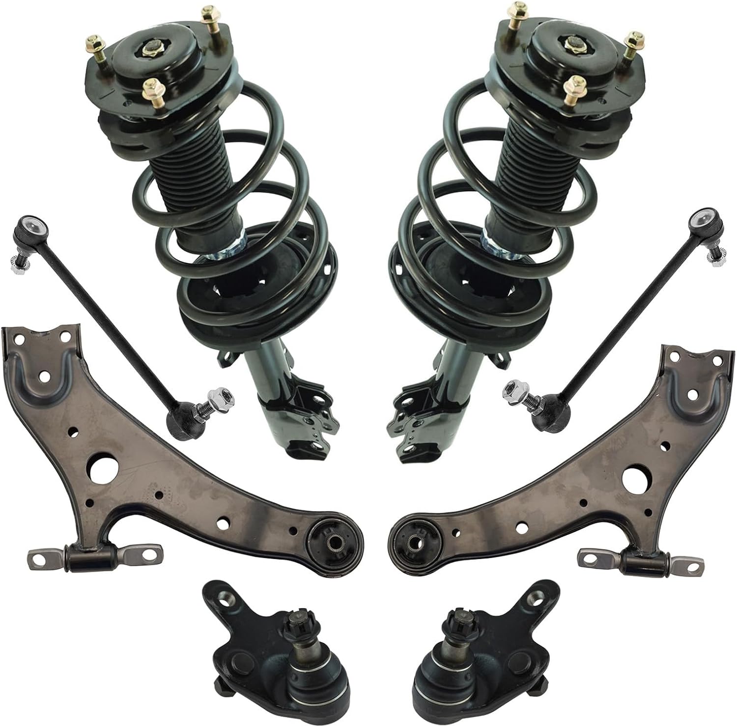 TRQ Front Suspension Kit Ball Joint Complete Strut & Coil Spring Assembly Control Arm Sway Bar Stabilizer Link Compatible with 2008-2011 Toyota Highlander