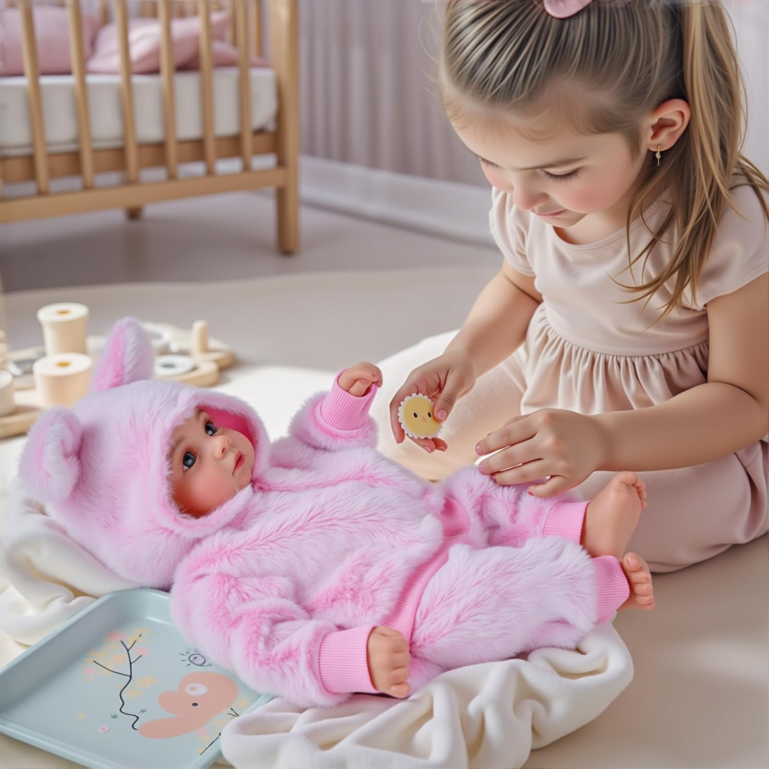 BABESIDE Reborn Baby Dolls, 17Inch Soft Cloth Body Realistic Baby Doll w/Painted Hair & Open Eyes Reborn Doll for Girls Real Life Baby Dolls Perfect for Kids Ages 3+, Playtime and Collection