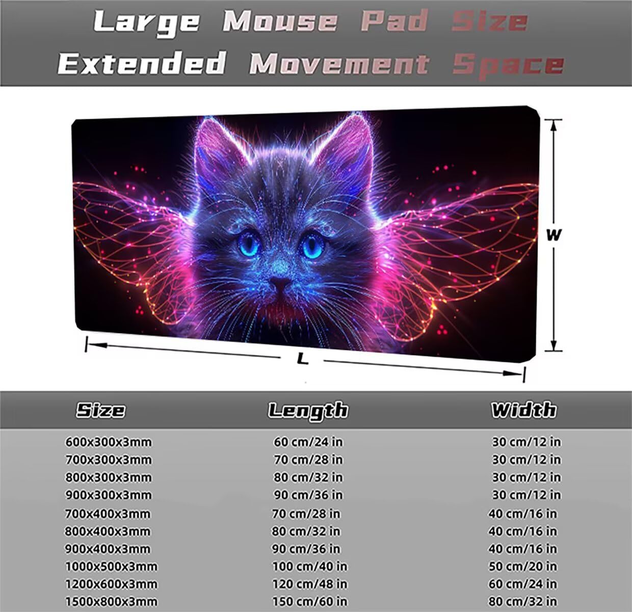Podkładka pod mysz do gier XXL 1200 x 600 x 3 mm - duża podkładka pod mysz biurową - Poprawia szybkość i precyzję stabilne trzymanie podkładka na biurko akcesoria biurowe dla kota PjY15867 N-U