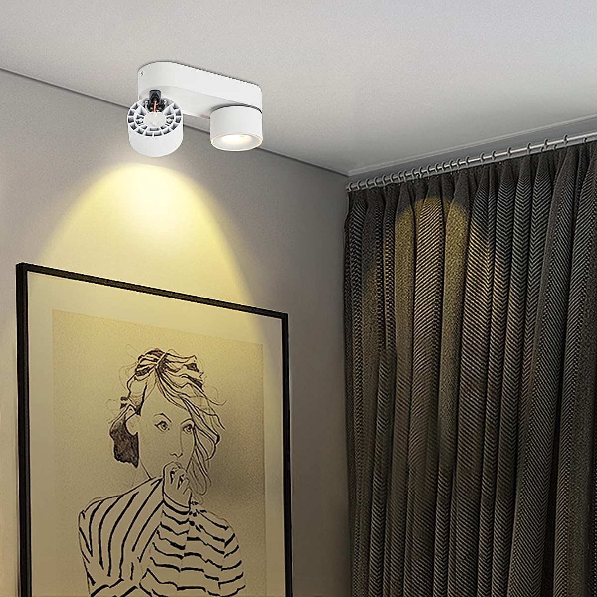 Budbuddy 2x12W Lámpara de Techo LED Con 2 Focos Orientables Focos Para Techo Moderno Plafón con Focos Regulable Superficie Luz de Techo Blanca Para Interior Pasillo Salón Tiendas etc,3000K