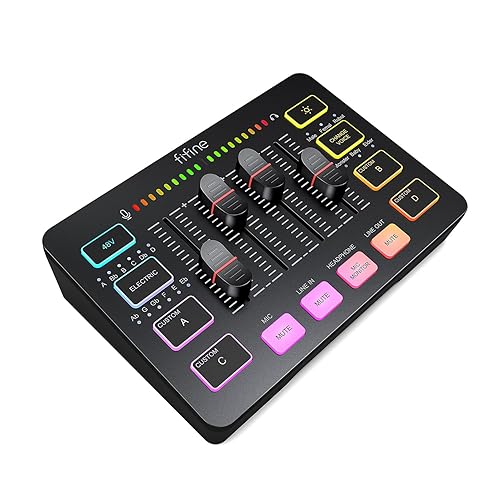 FIFINE Gaming PC Audio Mixer for Streaming, DJ Mixer with Volume Fader, XLR Microphone Interface, Voice Change, Channel Control, Mute, Sound Effect, 48V Phantom Power for Podcast Recording-SC3 - Black