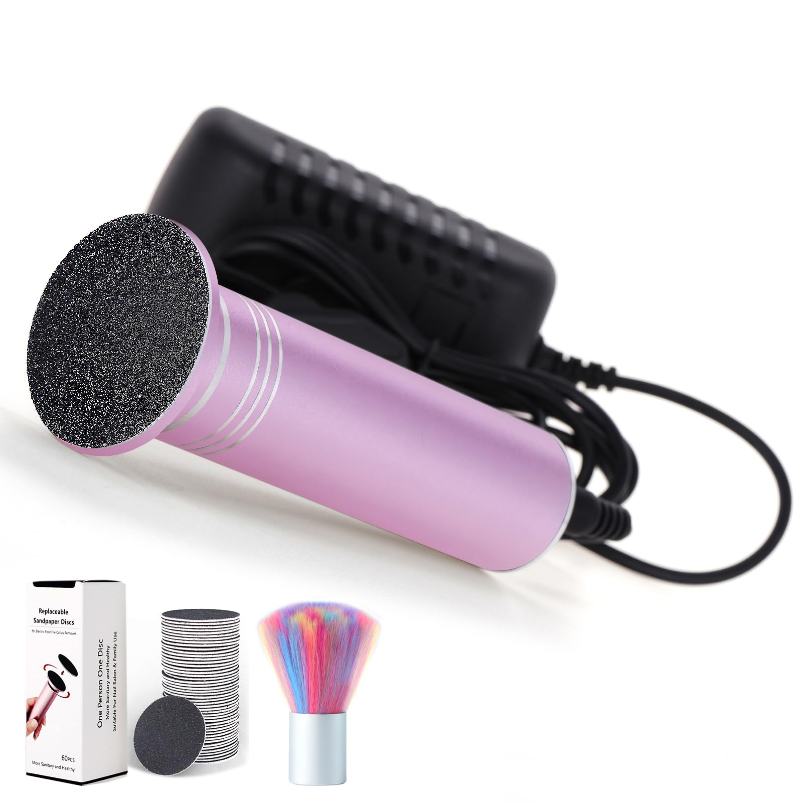 Upgraded Electric Callus Remover for Feet 1200RPM Adjustable Speed Professional Electric Foot File Foot Sander Pedicure Tools for Women Men Hard Cracked Dead Skin, 60 Sandpaper Discs, Pink