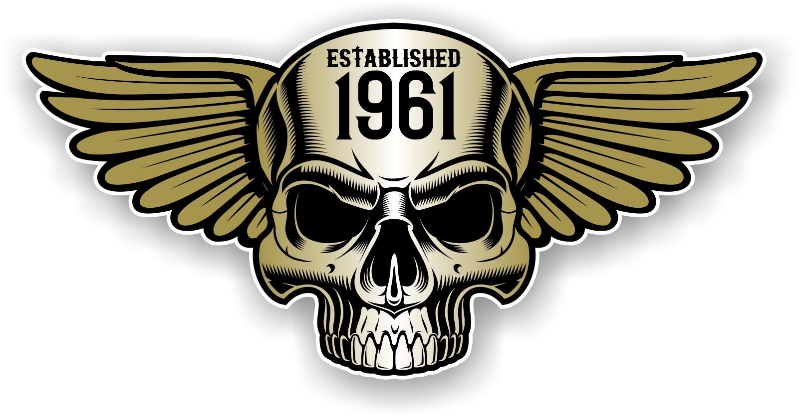 Sticker Licker Vintage Biker Skull With Wings Established 1961 Cafe Racer Motorcycle Helmet Biker Hotrod Retro Style Vinyl Car Sticker Decal 125X60mm
