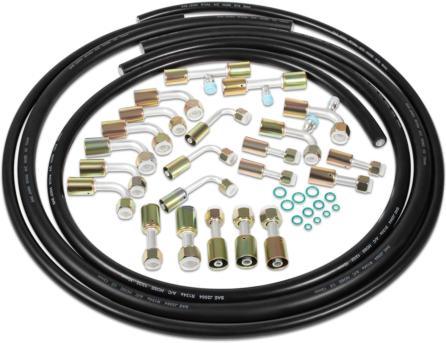 Air Conditioning Hose and Fitting Kit Includes 6.5ft #6#8#10 AC Hoses and #6#8#10 AC Fittings Universal for Automotive and Residential A/C Systems, Replace for AC.121.001