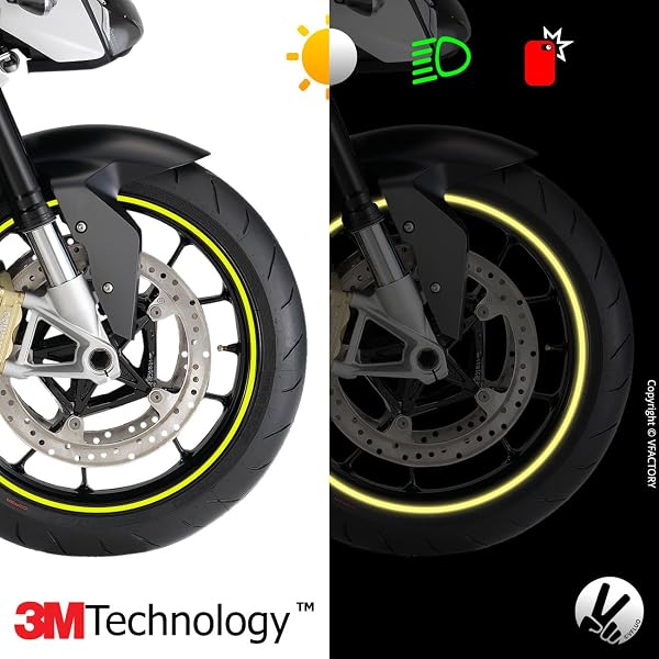 VFLUO - Kit Pegatinas Llantas de Moto Reflectantes, Autoadhesivas para 1 Rueda, 3M Technology™ - Gran Visibilidad Lateral - Discreto y diseño - Fácil colocación - 3
