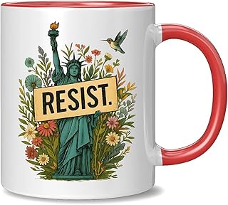 Resist Statue of Liberty Coffee Mug - Vintage Floral Design - Unique Gift for Political Activism & Social Justice - Patriotic Dissent - Year-Round