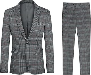 Sponsored Ad - Boyland Mens 2 Pieces Plaid Stripe Suit Casual One Button Notched Lapel Sport Coat Blazer Trousers