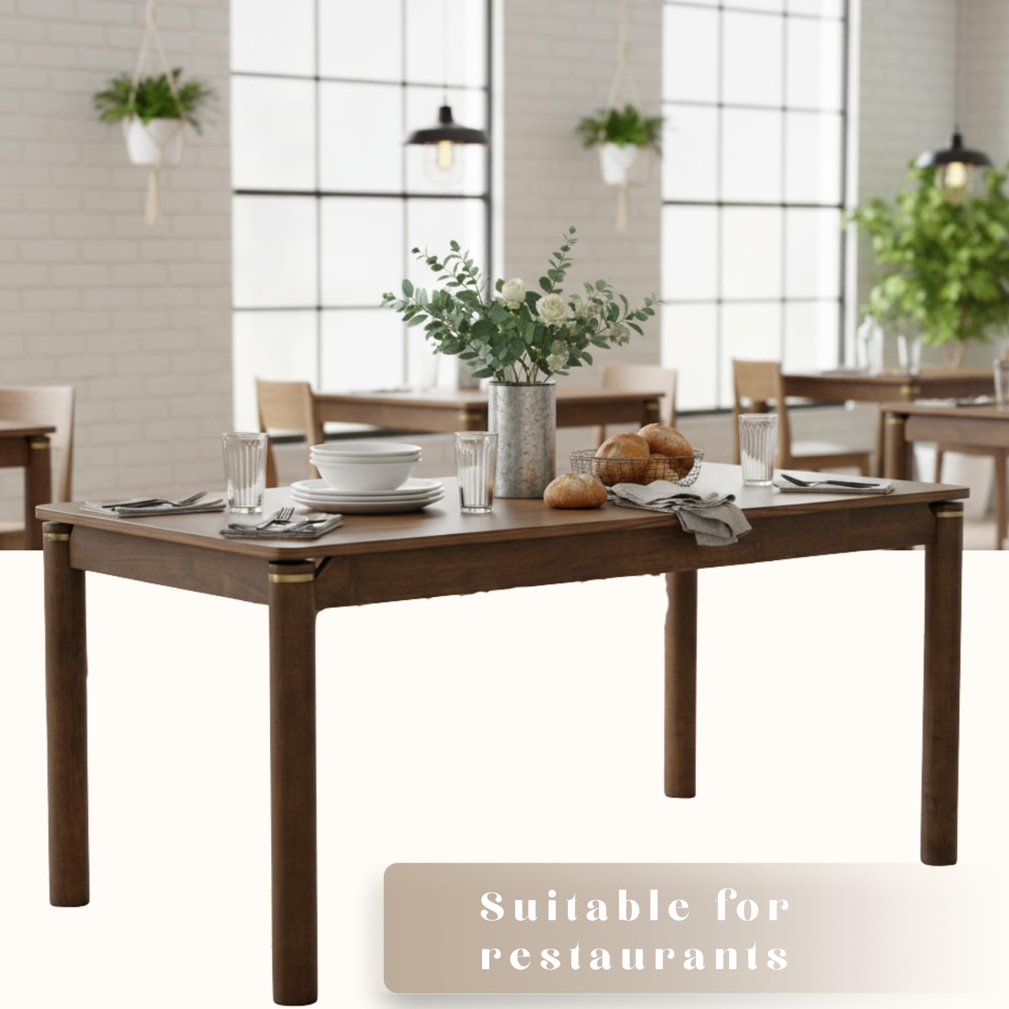 Solid Wood Rectangular Dining Table 63 Inch Mid Century Modern Gold Ring Walnut image 3
