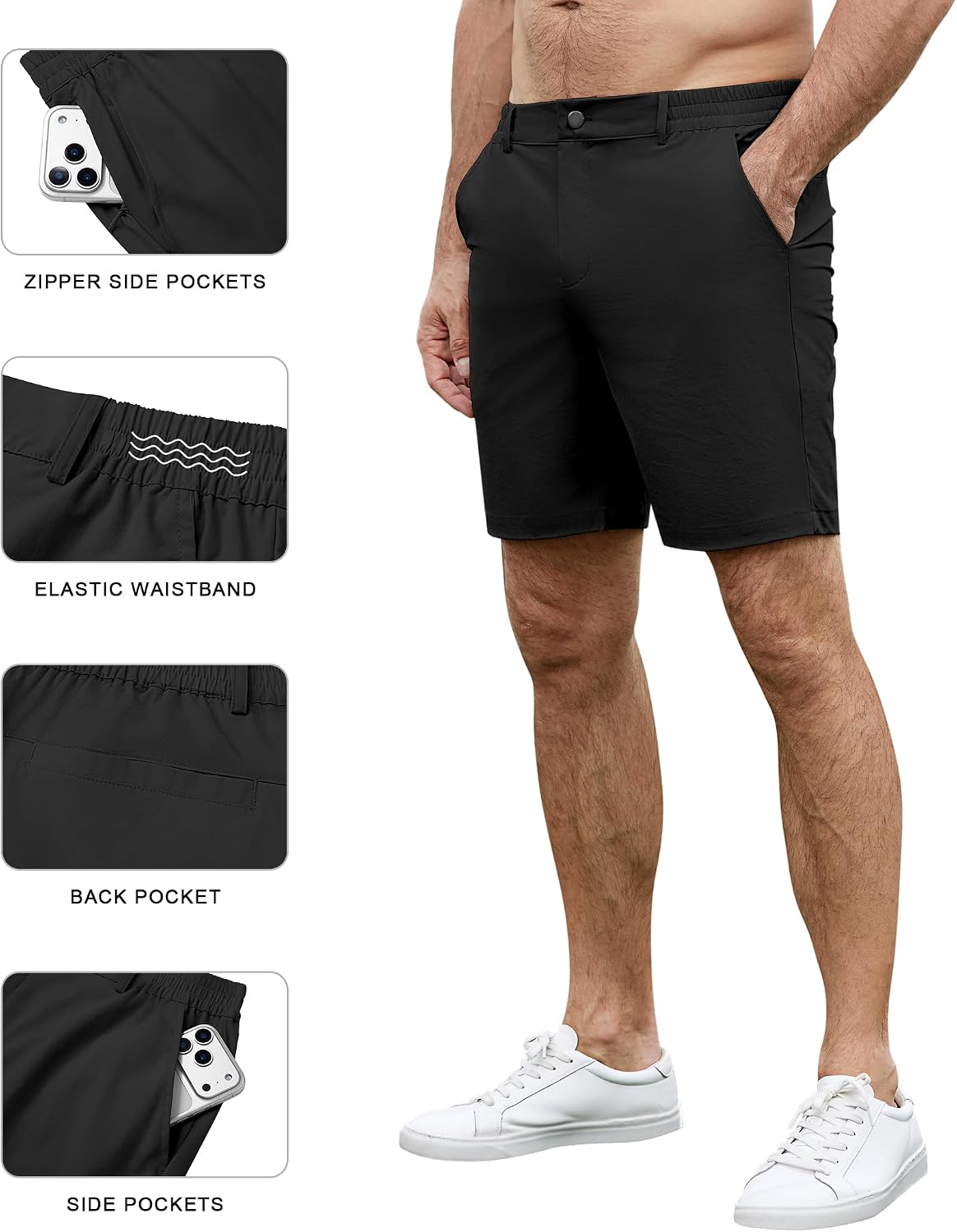 Lion Nardo Stretch Mens Golf Shorts 7" Casual Shorts for Men Elastic Waist Hiking Shorts Mens Summer Shorts Zipper Pockets