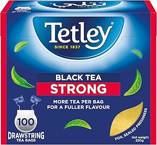 Tetley Strong Black Tea | 100 Black Tea Bags | More Tea per Bag for a Fuller Flavour | Foil Sealed Freshness | 220g (Packaging May Vary)