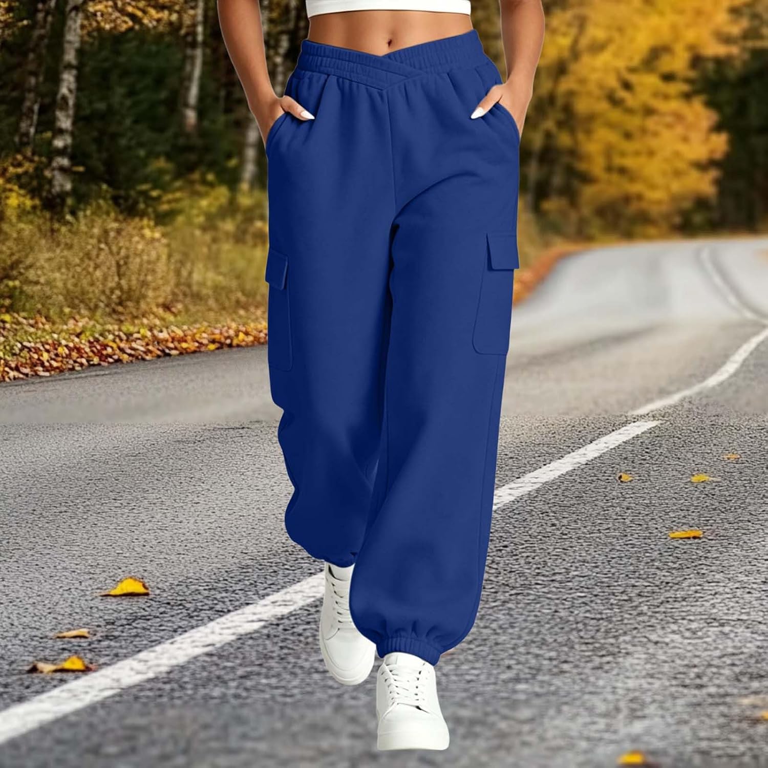 Womens Sweatpants Cargo Jogger Pants for Women Fall Winter Baggy V Crossover Loose Womens Sweat Pants with Pockets