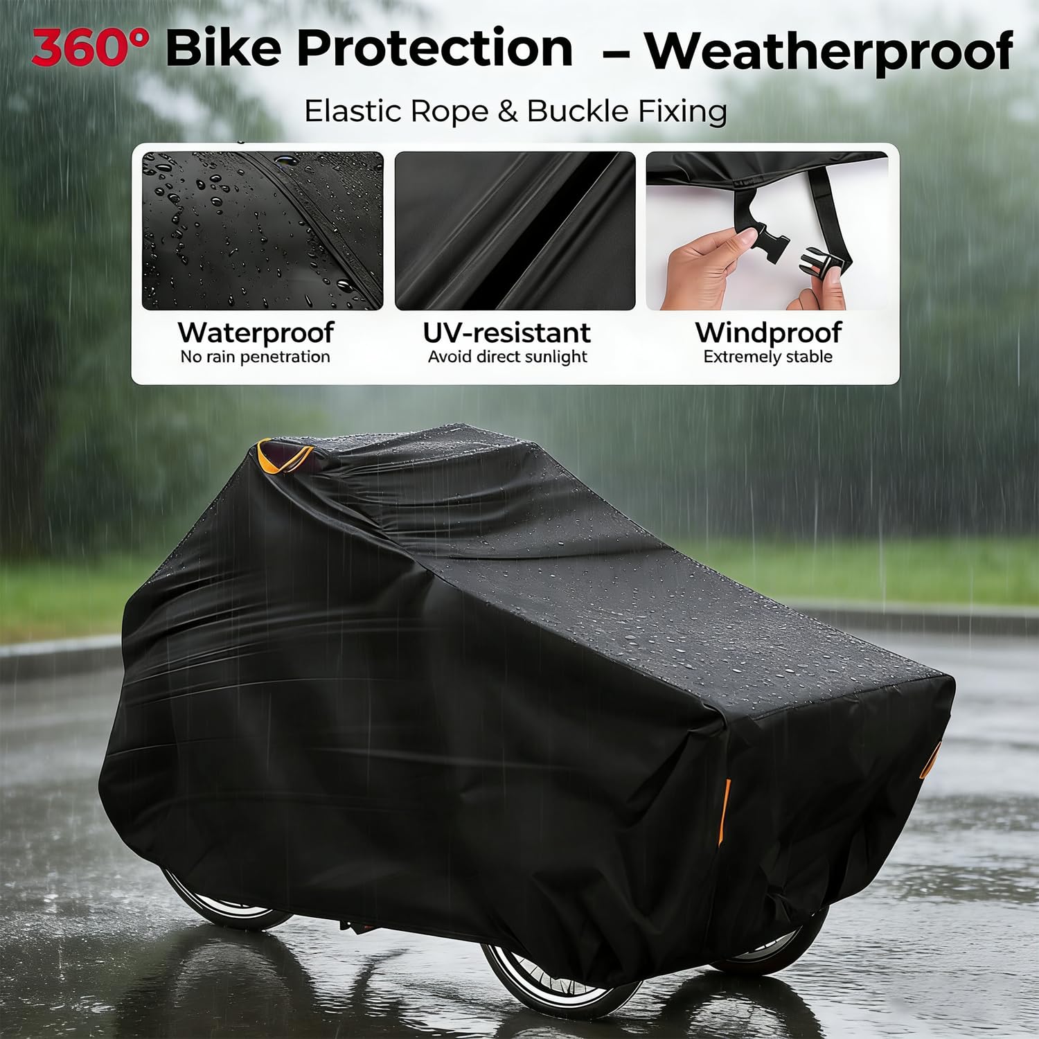 Funda para Bicicleta de Exterior 420D Oxford Impermeable, Cubierta para Triciclo y Bicicleta de Carga (220x100x110 cm) con Protección UV, a Prueba de Viento y Polvo